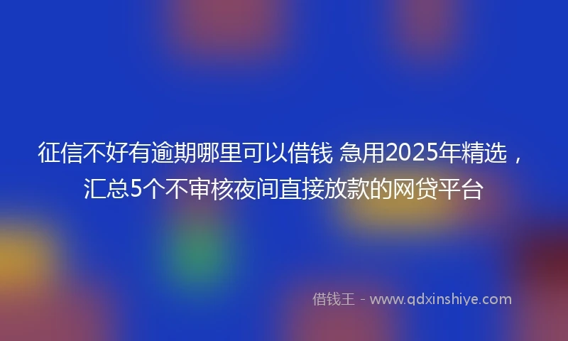 征信不好有逾期哪里可以借钱 急用2025年精选，汇总5个不审核夜间直接放款的网贷平台