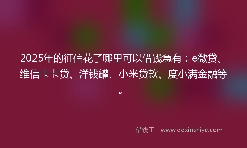 2025年的征信花了哪里可以借钱急有：e微贷、维信卡卡贷、洋钱罐、小米贷款、度小满金融等。
