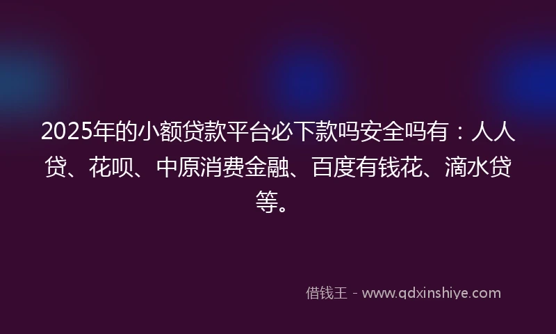 2025年的小额贷款平台必下款吗安全吗有：人人贷、花呗、中原消费金融、百度有钱花、滴水贷等。