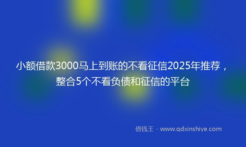 小额借款3000马上到账的不看征信2025年推荐，整合5个不看负债和征信的平台