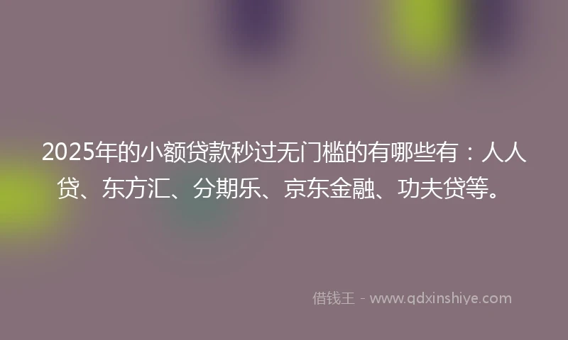 2025年的小额贷款秒过无门槛的有哪些有：人人贷、东方汇、分期乐、京东金融、功夫贷等。