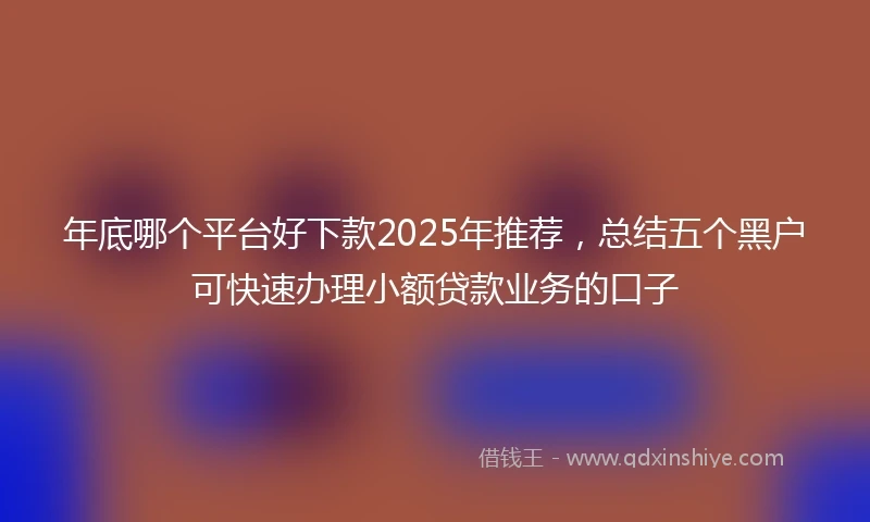 年底哪个平台好下款2025年推荐，总结五个黑户可快速办理小额贷款业务的口子