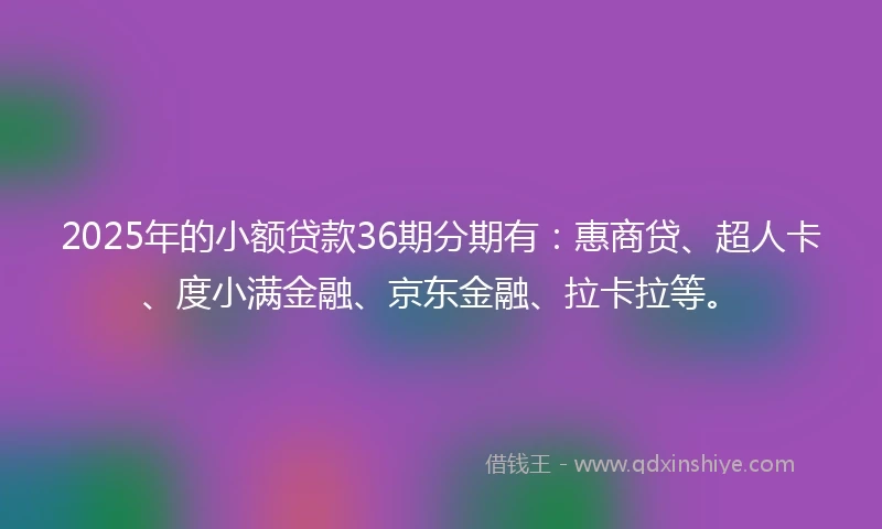 2025年的小额贷款36期分期有：惠商贷、超人卡、度小满金融、京东金融、拉卡拉等。