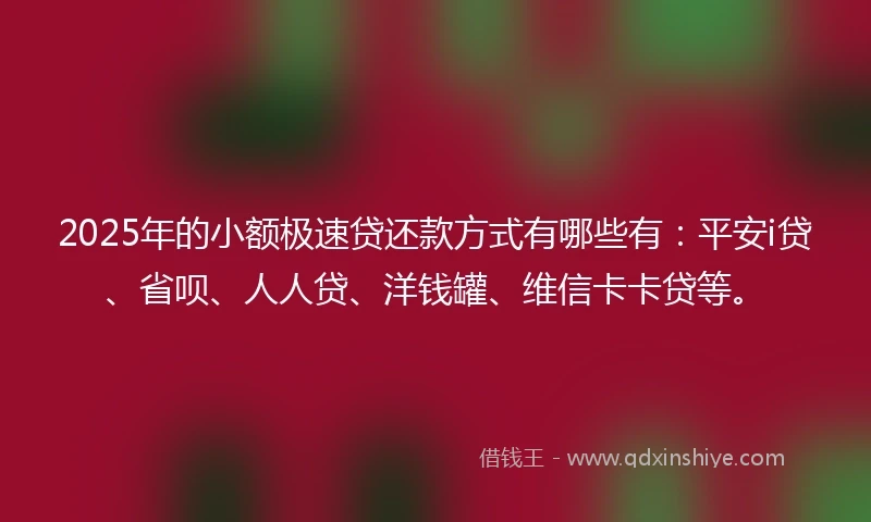2025年的小额极速贷还款方式有哪些有：平安i贷、省呗、人人贷、洋钱罐、维信卡卡贷等。