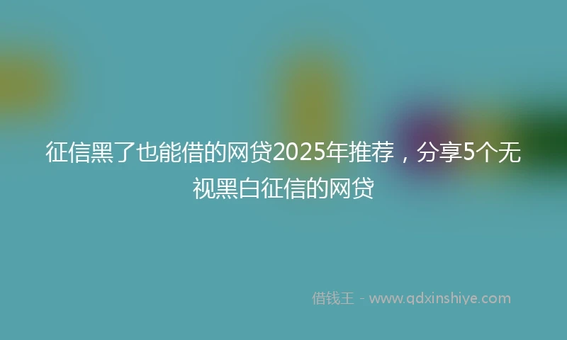 征信黑了也能借的网贷2025年推荐，分享5个无视黑白征信的网贷