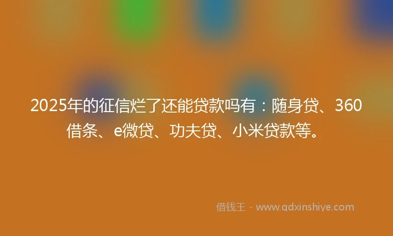 2025年的征信烂了还能贷款吗有:随身贷、360借条、e微贷、功夫贷、小米贷款等。