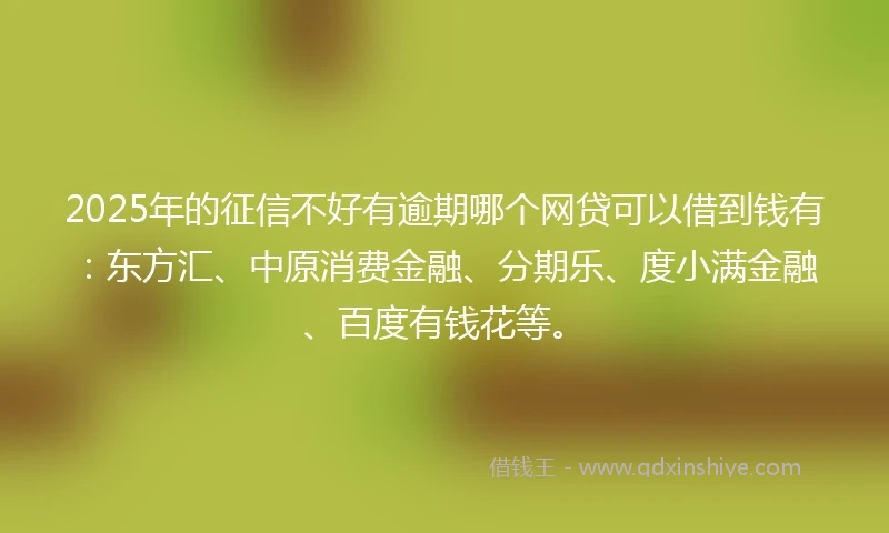 2025年的征信不好有逾期哪个网贷可以借到钱有：东方汇、中原消费金融、分期乐、度小满金融、百度有钱花等。