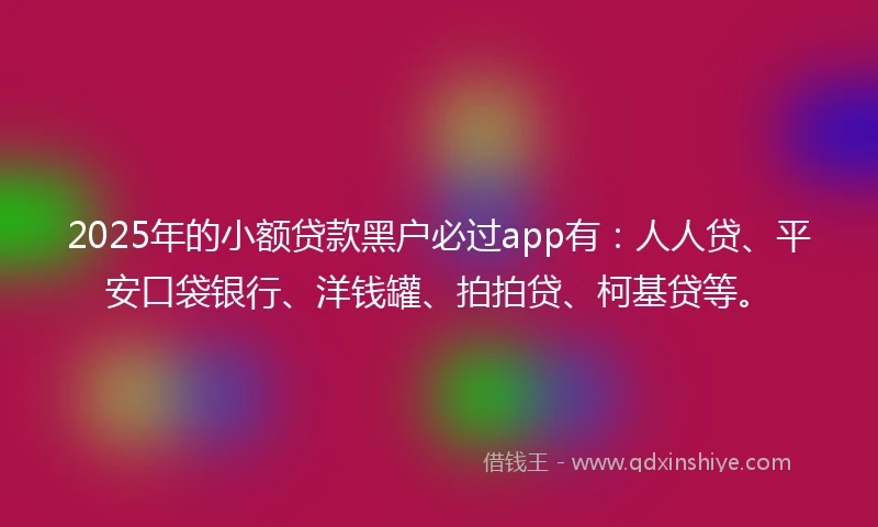 2025年的小额贷款黑户必过app有：人人贷、平安口袋银行、洋钱罐、拍拍贷、柯基贷等。