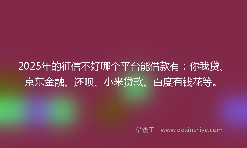 2025年的征信不好哪个平台能借款有:你我贷、京东金融、还呗、小米贷款、百度有钱花等。