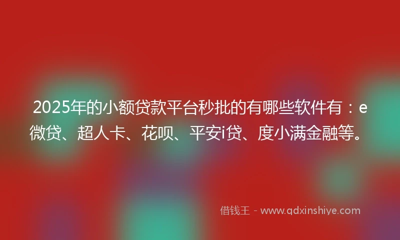 2025年的小额贷款平台秒批的有哪些软件有：e微贷、超人卡、花呗、平安i贷、度小满金融等。