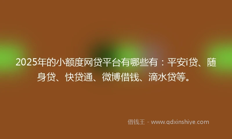 2025年的小额度网贷平台有哪些有：平安i贷、随身贷、快贷通、微博借钱、滴水贷等。