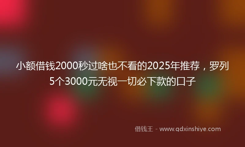 小额借钱2000秒过啥也不看的2025年推荐，罗列5个3000元无视一切必下款的口子