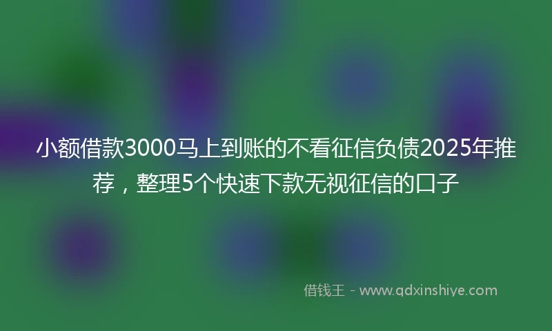 小额借款3000马上到账的不看征信负债2025年推荐，整理5个快速下款无视征信的口子