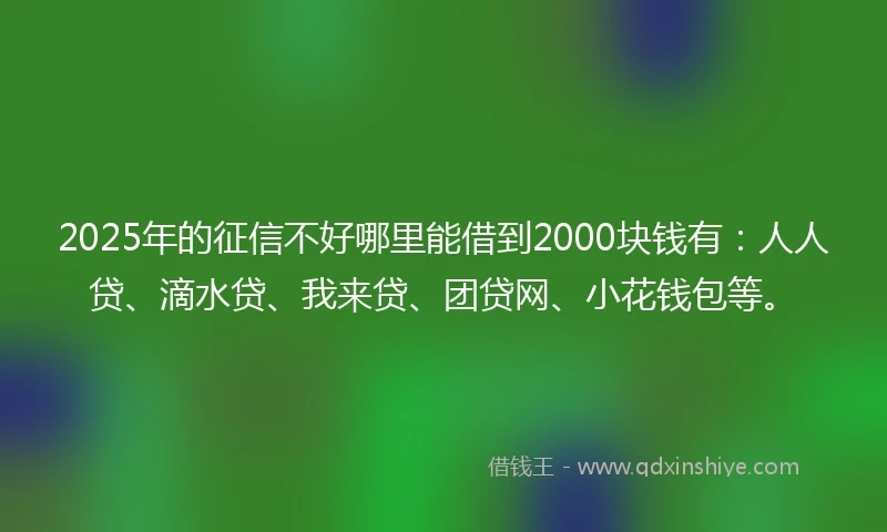2025年的征信不好哪里能借到2000块钱有：人人贷、滴水贷、我来贷、团贷网、小花钱包等。