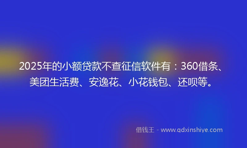 2025年的小额贷款不查征信软件有：360借条、美团生活费、安逸花、小花钱包、还呗等。