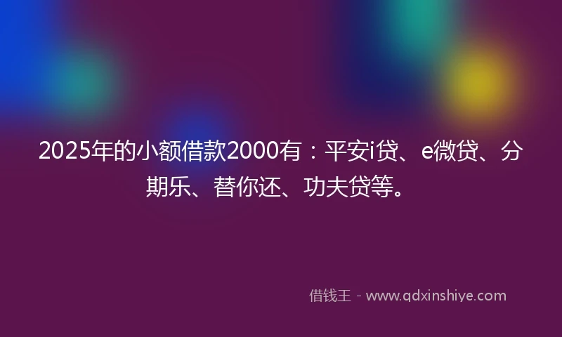 2025年的小额借款2000有：平安i贷、e微贷、分期乐、替你还、功夫贷等。