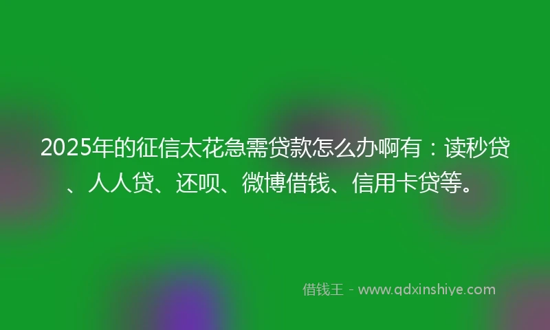2025年的征信太花急需贷款怎么办啊有：读秒贷、人人贷、还呗、微博借钱、信用卡贷等。