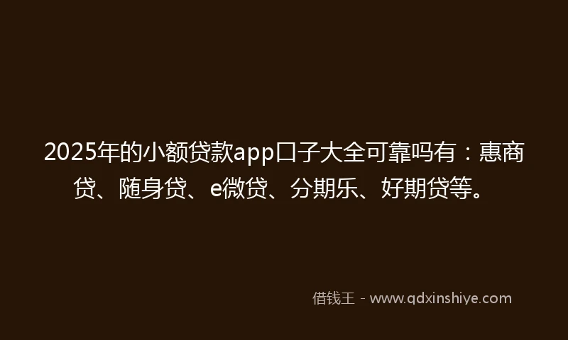 2025年的小额贷款app口子大全可靠吗有：惠商贷、随身贷、e微贷、分期乐、好期贷等。