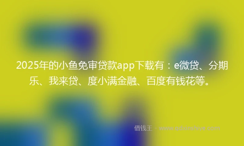 2025年的小鱼免审贷款app下载有：e微贷、分期乐、我来贷、度小满金融、百度有钱花等。