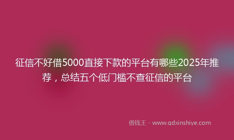征信不好借5000直接下款的平台有哪些2025年推荐，总结五个低门槛不查征信的平台