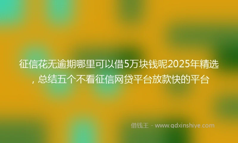 征信花无逾期哪里可以借5万块钱呢2025年精选，总结五个不看征信网贷平台放款快的平台