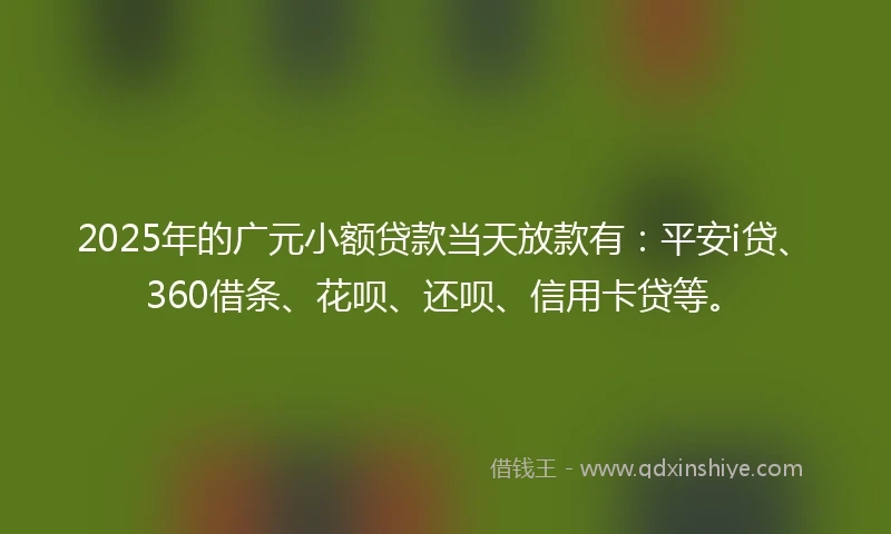 2025年的广元小额贷款当天放款有：平安i贷、360借条、花呗、还呗、信用卡贷等。