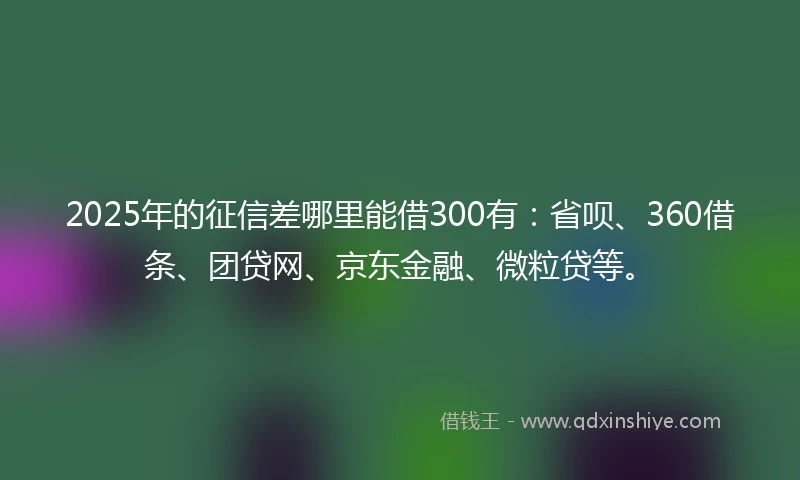 2025年的征信差哪里能借300有：省呗、360借条、团贷网、京东金融、微粒贷等。