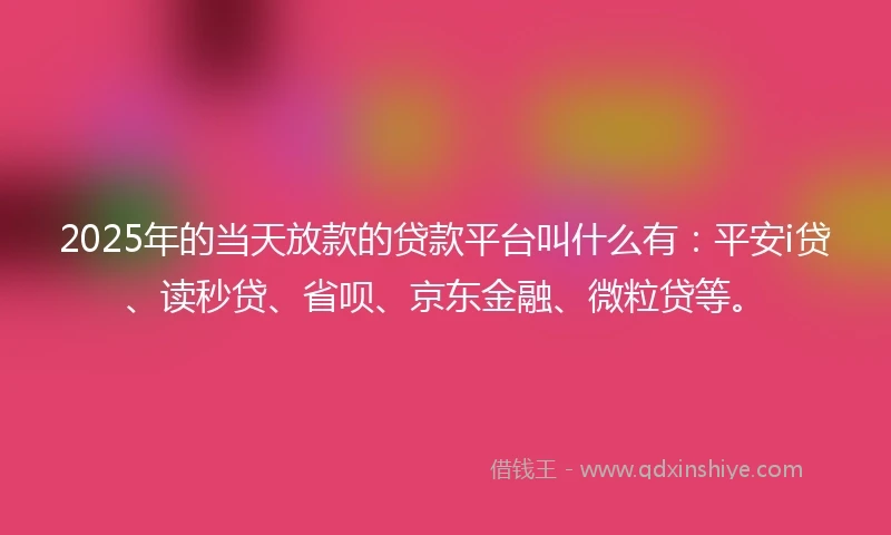 2025年的当天放款的贷款平台叫什么有：平安i贷、读秒贷、省呗、京东金融、微粒贷等。