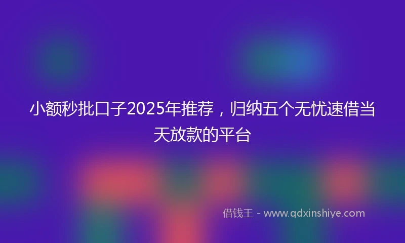 小额秒批口子2025年推荐，归纳五个无忧速借当天放款的平台