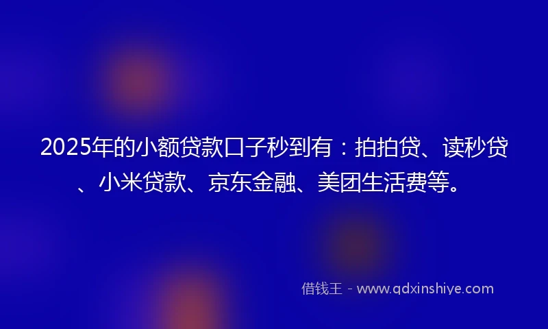 2025年的小额贷款口子秒到有：拍拍贷、读秒贷、小米贷款、京东金融、美团生活费等。