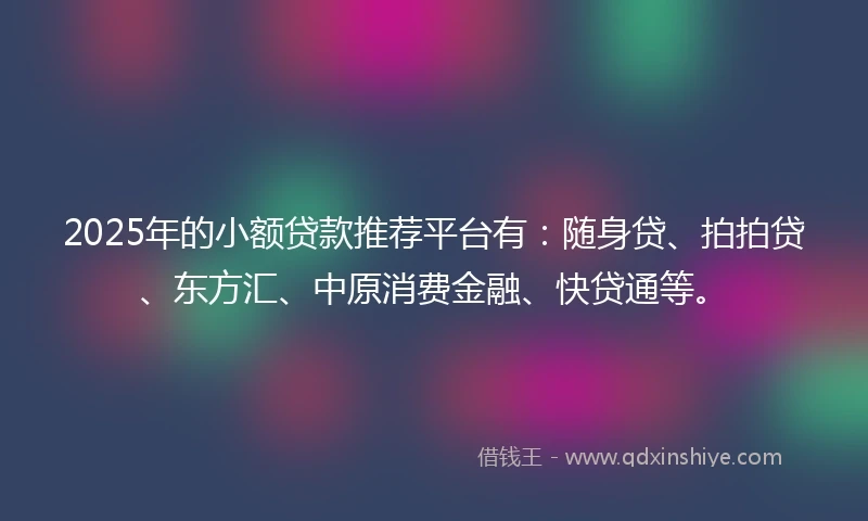 2025年的小额贷款推荐平台有：随身贷、拍拍贷、东方汇、中原消费金融、快贷通等。