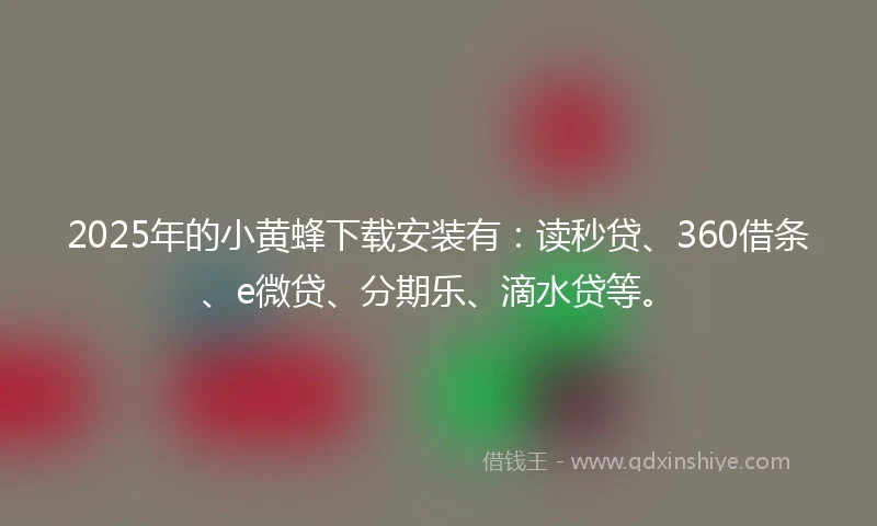 2025年的小黄蜂下载安装有：读秒贷、360借条、e微贷、分期乐、滴水贷等。