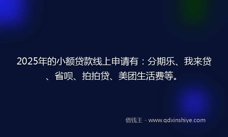 2025年的小额贷款线上申请有：分期乐、我来贷、省呗、拍拍贷、美团生活费等。