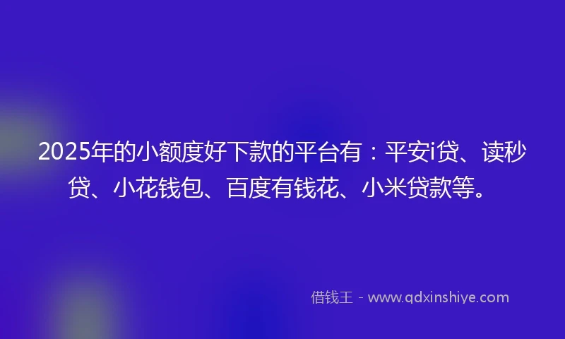 2025年的小额度好下款的平台有：平安i贷、读秒贷、小花钱包、百度有钱花、小米贷款等。