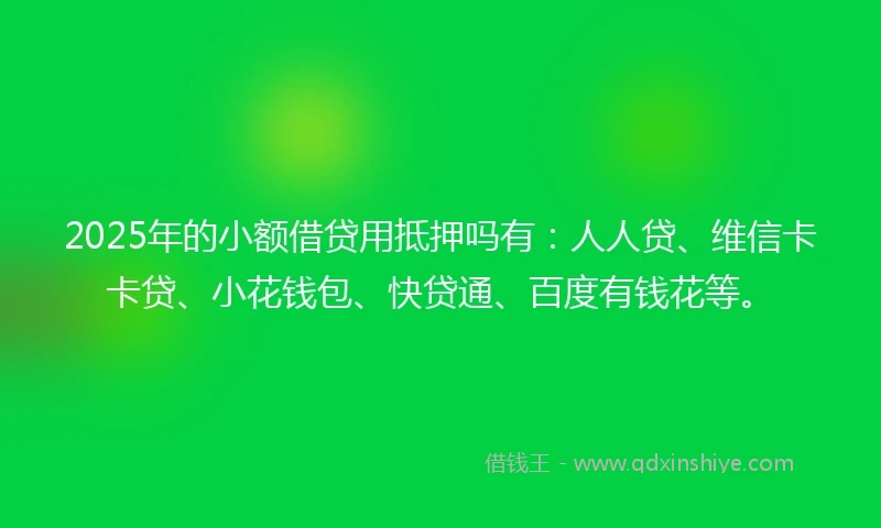 2025年的小额借贷用抵押吗有：人人贷、维信卡卡贷、小花钱包、快贷通、百度有钱花等。