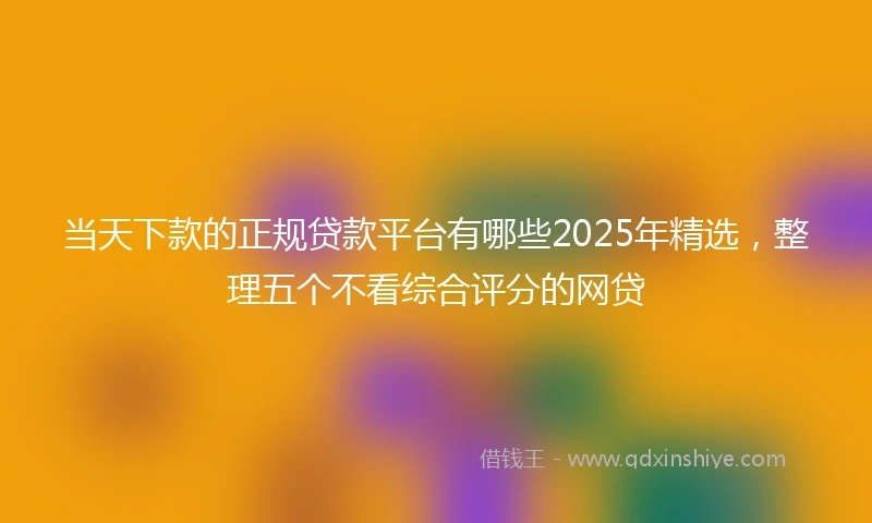 当天下款的正规贷款平台有哪些2025年精选，整理五个不看综合评分的网贷