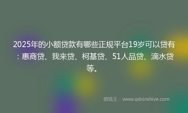 2025年的小额贷款有哪些正规平台19岁可以贷有：惠商贷、我来贷、柯基贷、51人品贷、滴水贷等。