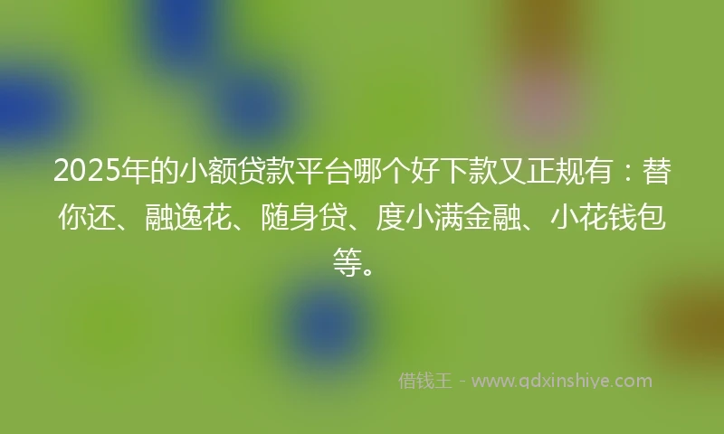 2025年的小额贷款平台哪个好下款又正规有：替你还、融逸花、随身贷、度小满金融、小花钱包等。