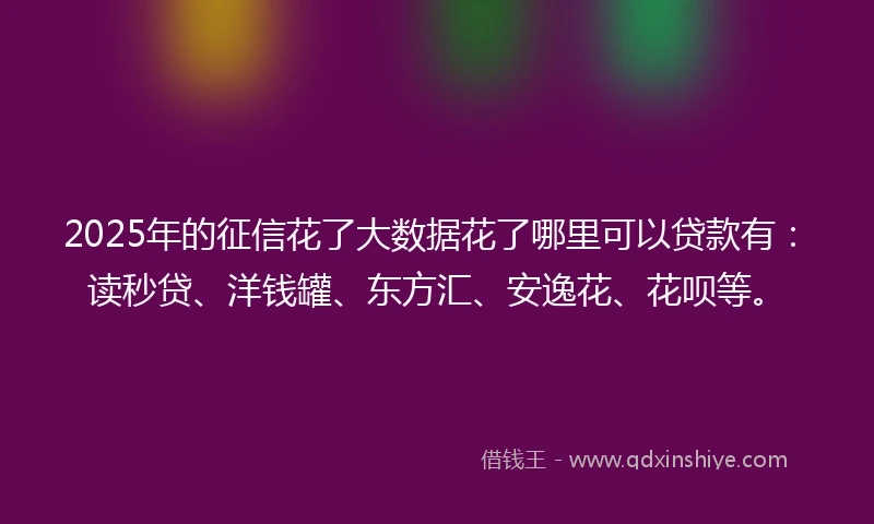 2025年的征信花了大数据花了哪里可以贷款有：读秒贷、洋钱罐、东方汇、安逸花、花呗等。