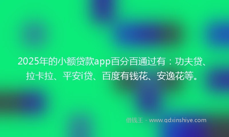 2025年的小额贷款app百分百通过有：功夫贷、拉卡拉、平安i贷、百度有钱花、安逸花等。