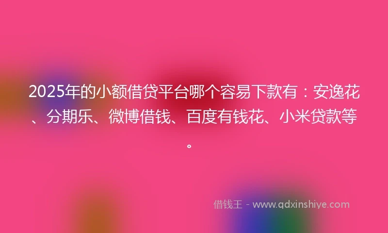 2025年的小额借贷平台哪个容易下款有：安逸花、分期乐、微博借钱、百度有钱花、小米贷款等。