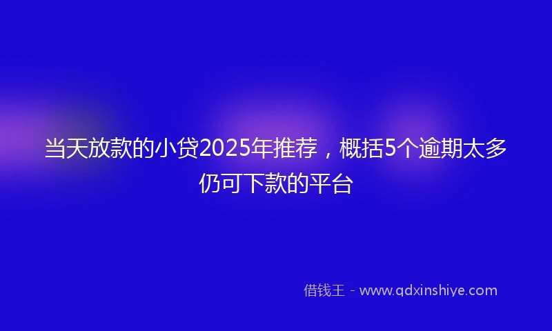 当天放款的小贷2025年推荐，概括5个逾期太多仍可下款的平台