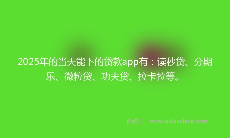 2025年的当天能下的贷款app有：读秒贷、分期乐、微粒贷、功夫贷、拉卡拉等。