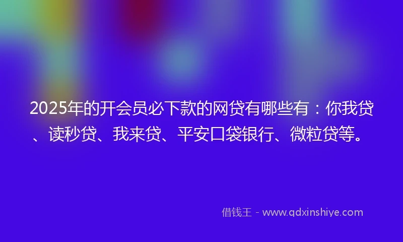 2025年的开会员必下款的网贷有哪些有：你我贷、读秒贷、我来贷、平安口袋银行、微粒贷等。
