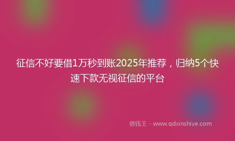 征信不好要借1万秒到账2025年推荐，归纳5个快速下款无视征信的平台