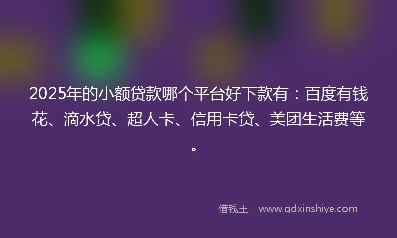 2025年的小额贷款哪个平台好下款有：百度有钱花、滴水贷、超人卡、信用卡贷、美团生活费等。