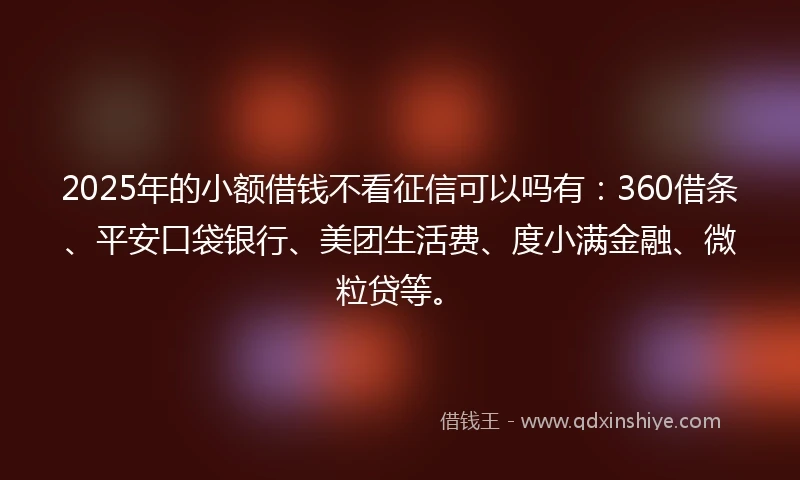 2025年的小额借钱不看征信可以吗有：360借条、平安口袋银行、美团生活费、度小满金融、微粒贷等。