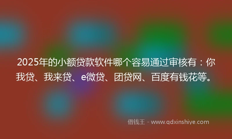 2025年的小额贷款软件哪个容易通过审核有：你我贷、我来贷、e微贷、团贷网、百度有钱花等。
