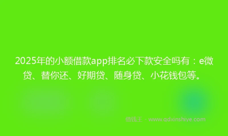 2025年的小额借款app排名必下款安全吗有：e微贷、替你还、好期贷、随身贷、小花钱包等。