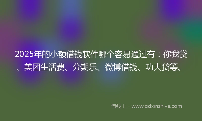2025年的小额借钱软件哪个容易通过有：你我贷、美团生活费、分期乐、微博借钱、功夫贷等。
